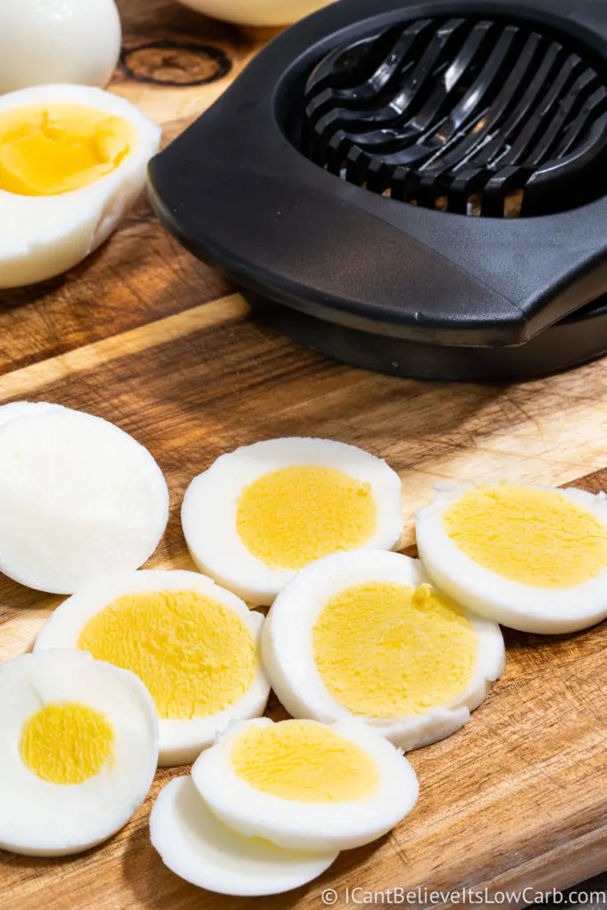 Pressure Cooker Hard Boiled Eggs sliced