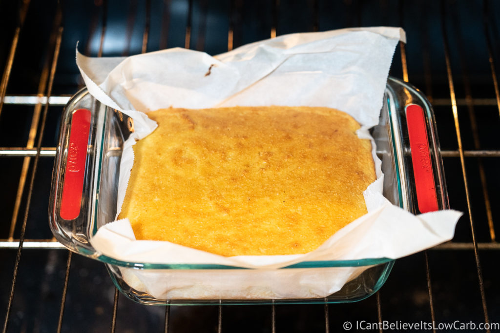 Baking Keto Cornbread in the oven