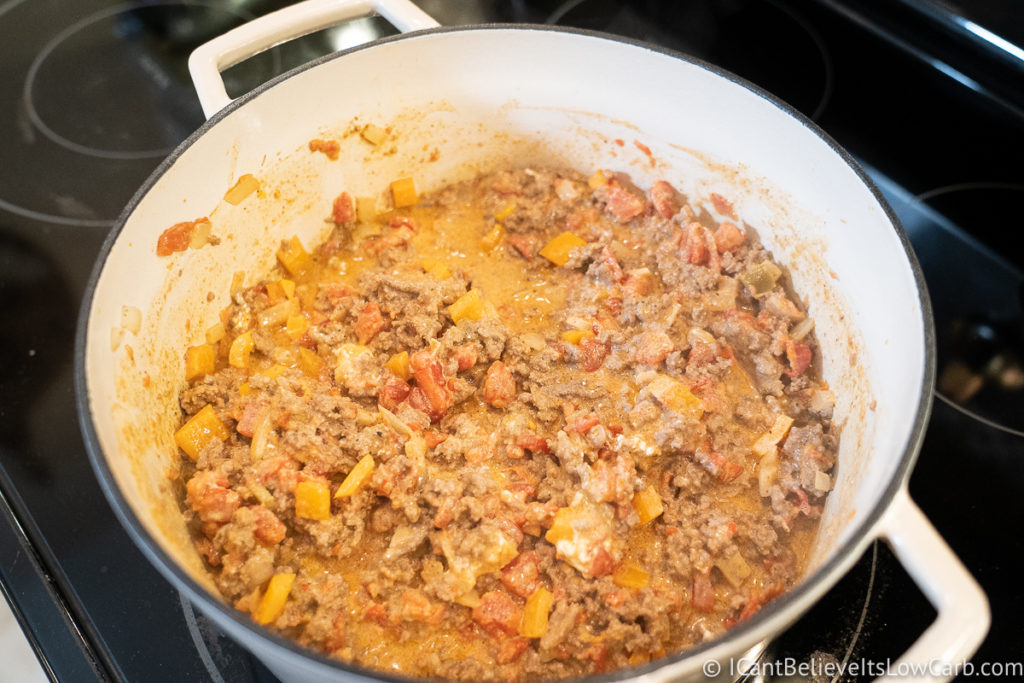 Cooking Keto Taco Soup on the stove