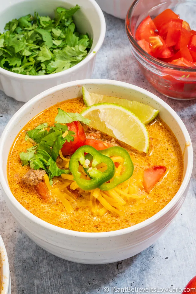 Low Carb Taco Soup in a bowl