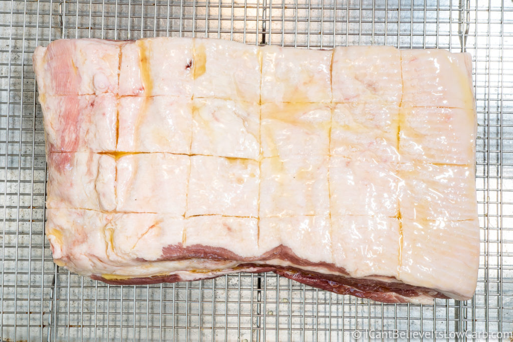 Uncooked Pork Belly covered with olive oil