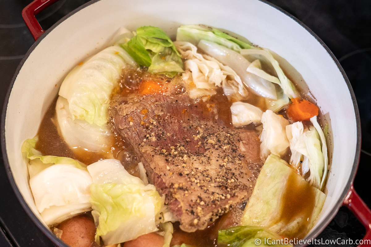 Corned Beef and Cabbage Cooking on the Stove