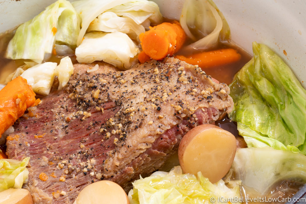 Corned Beef and Cabbage Cooking in the Dutch Oven