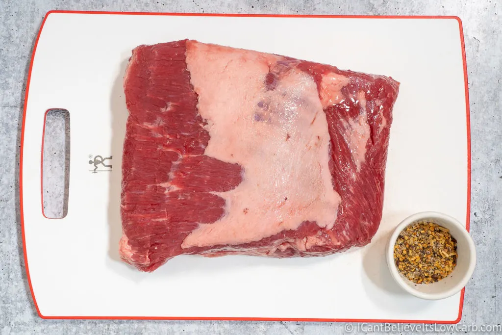 Raw Corned Beef on a cutting board