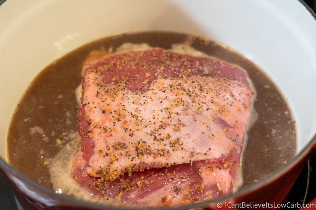 Corned Beef Cooking in a Dutch Oven