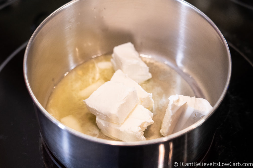Melting cream cheese for Keto Alfredo Sauce