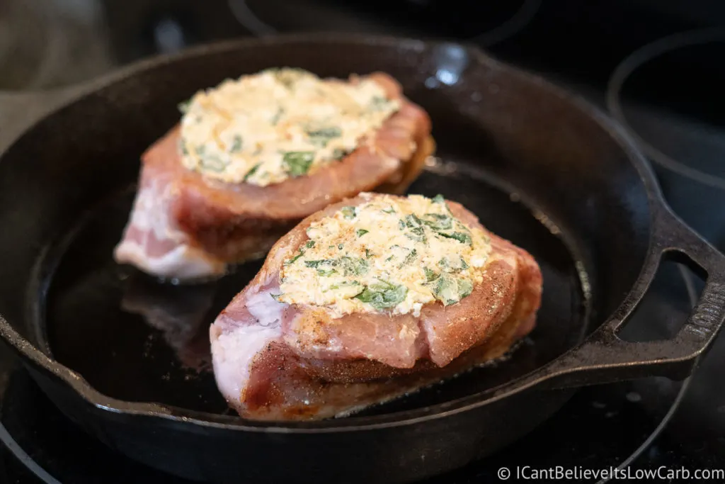 Cooking Stuffed Pork Chops on the stove