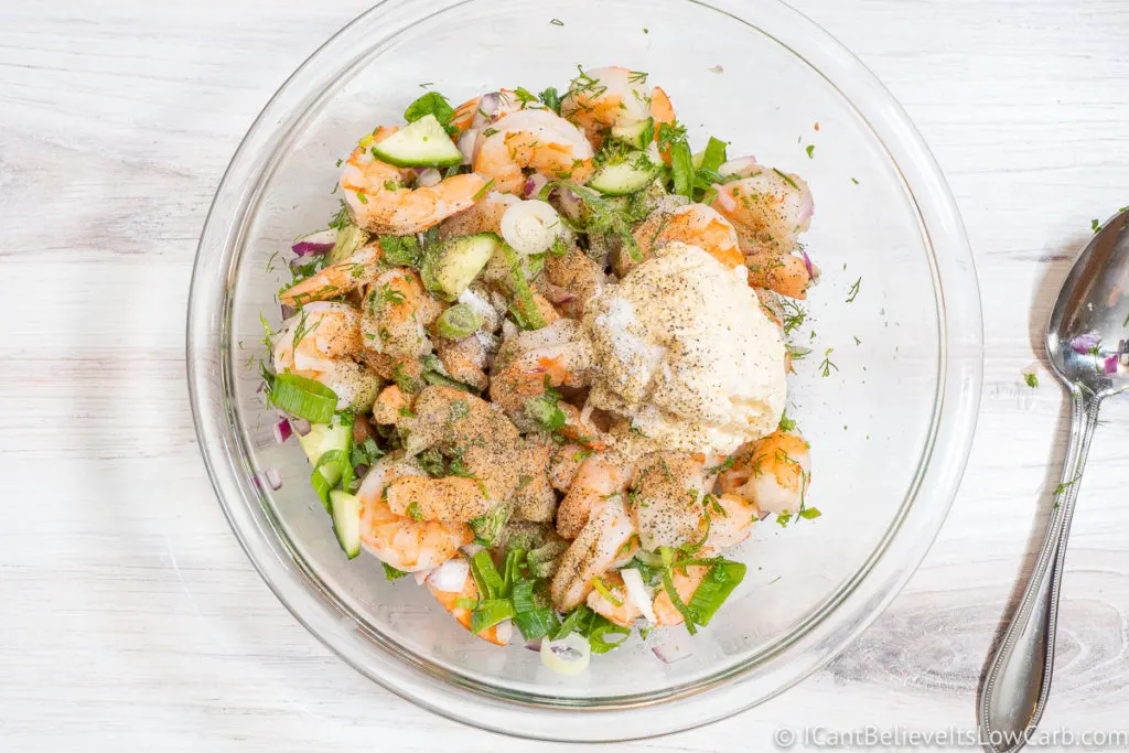 Adding the lemon juice Shrimp Salad