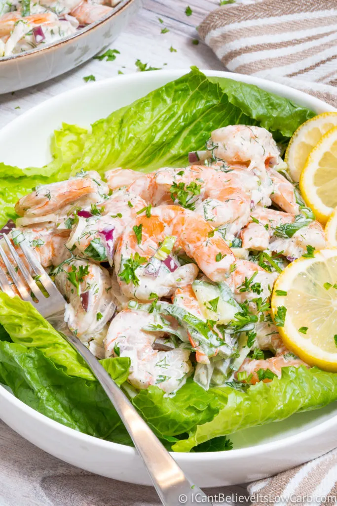 Shrimp Salad in a bowl with a fork