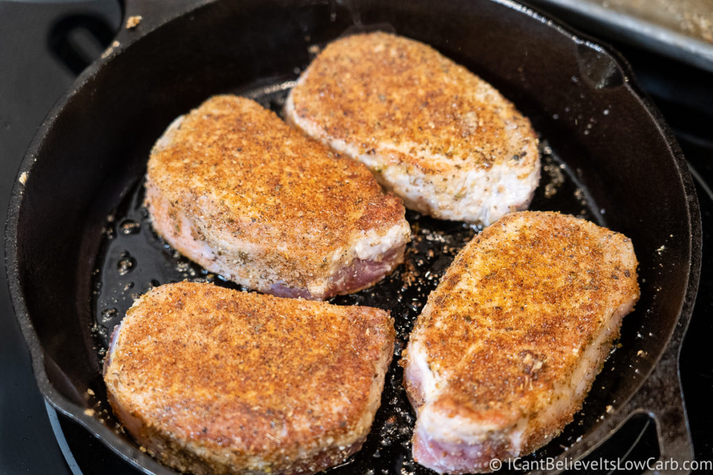 Searing Pork Chops on the stove before baking
