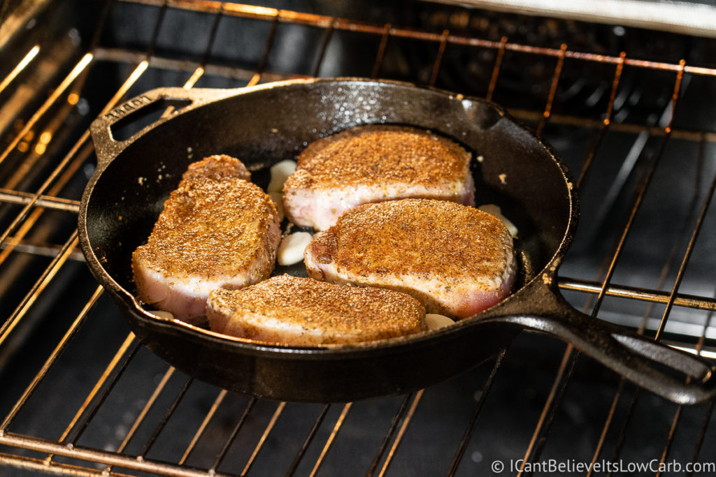 Baking Pork Chops in the oven in a cast iron pan