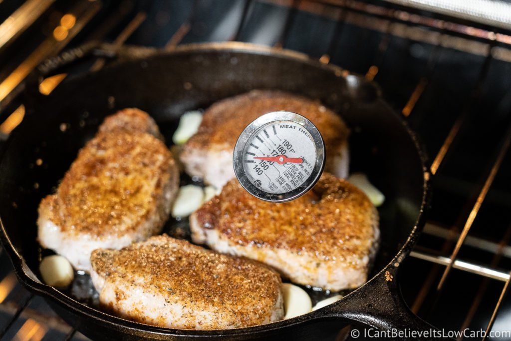 Checking Pork Chop temperature with thermometer
