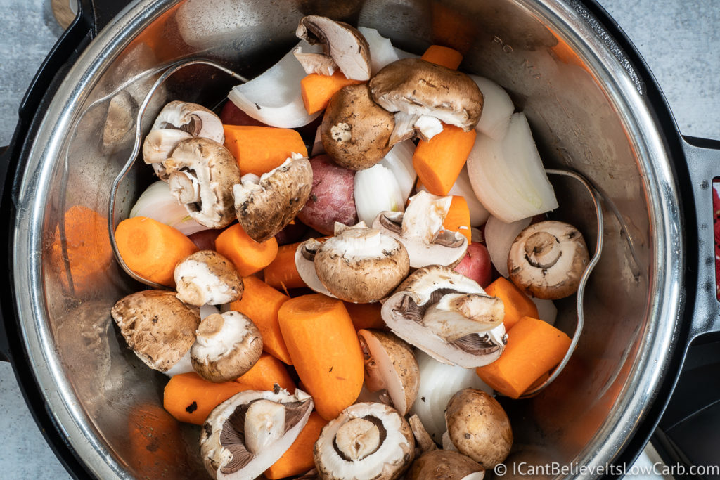 adding mushrooms to the Instant Pot