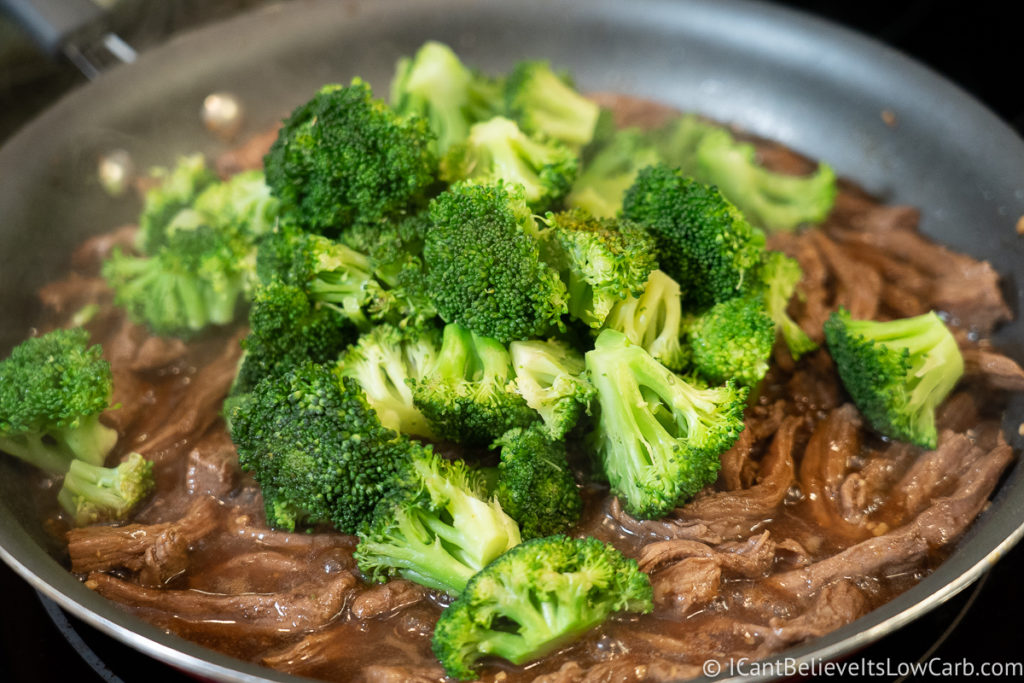 Adding Broccoli to the pan