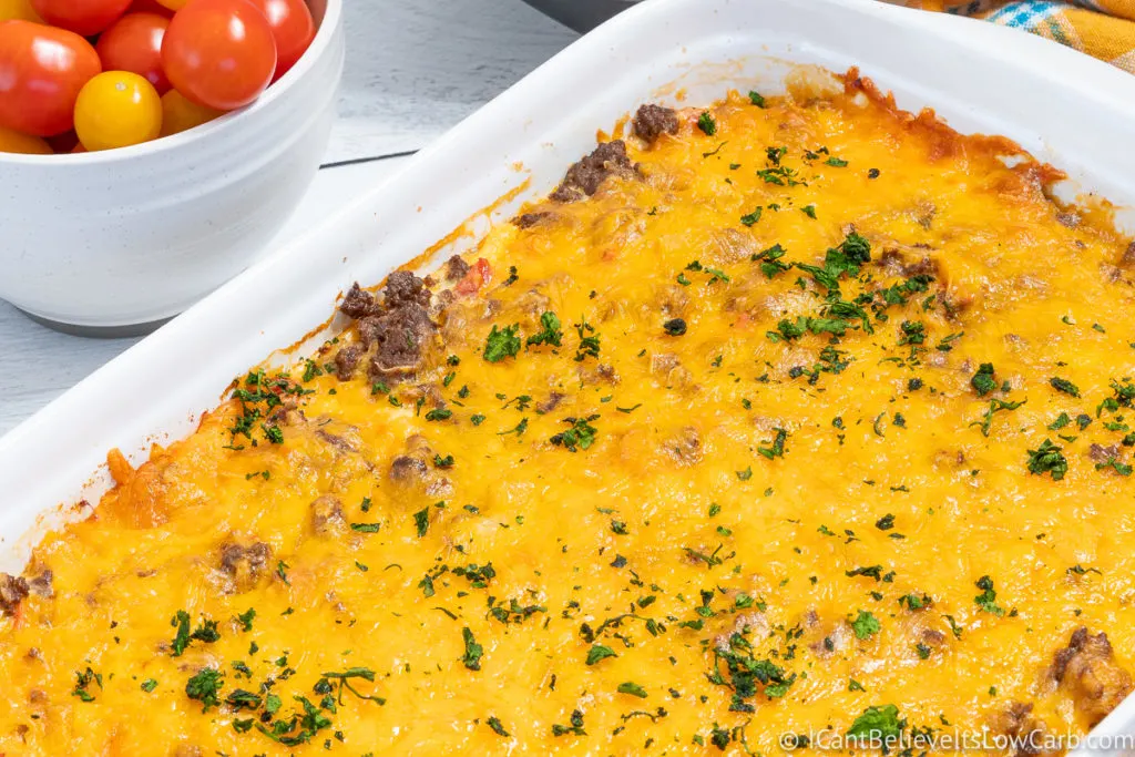 Keto Taco Casserole after cooking in the oven