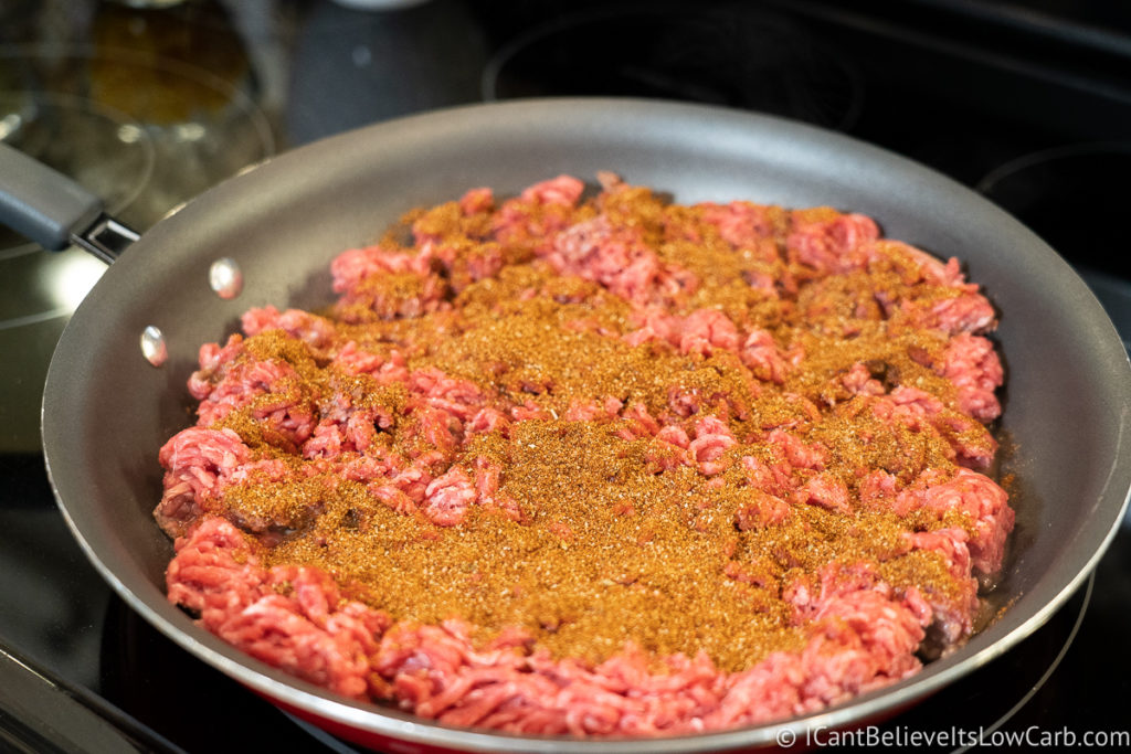 ground beef on the stove with taco seasoning