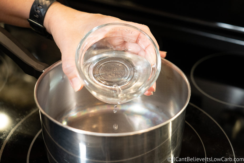 Adding water to a pan