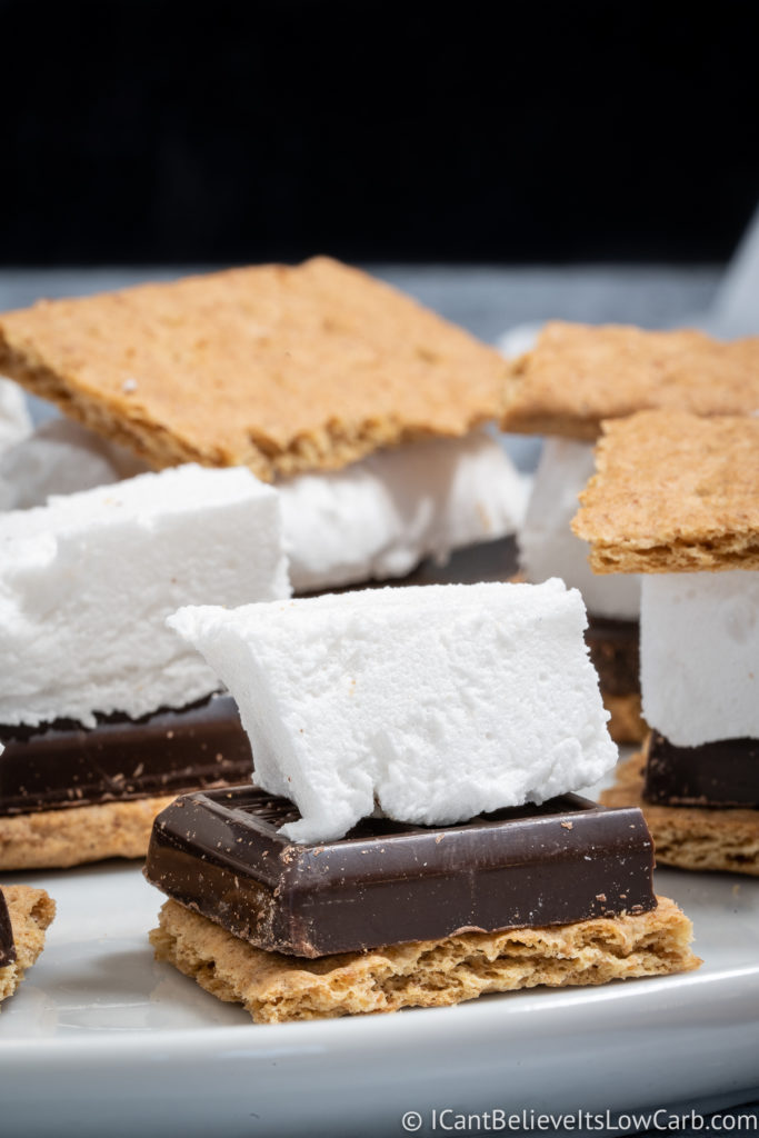 Keto Marshmallows on top of graham crackers and chocolate