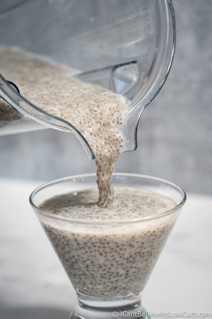 Pouring Chia Seed Pudding into a glass
