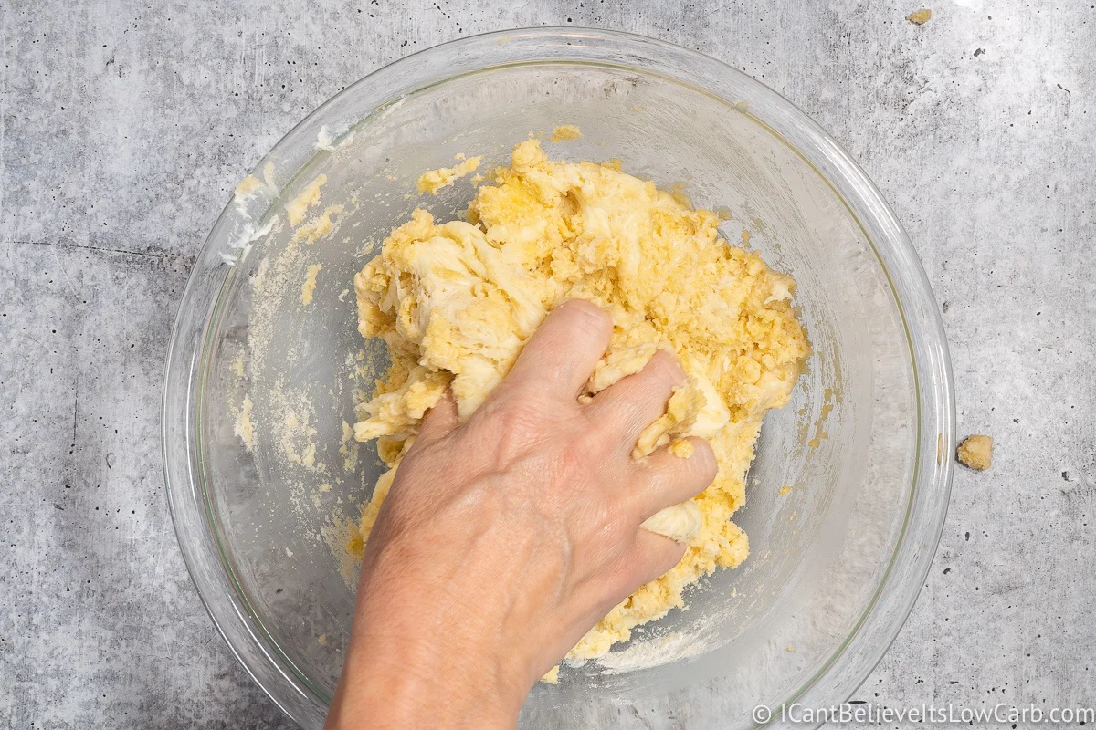 Mixing Low Carb Keto Bagel Dough in bowl