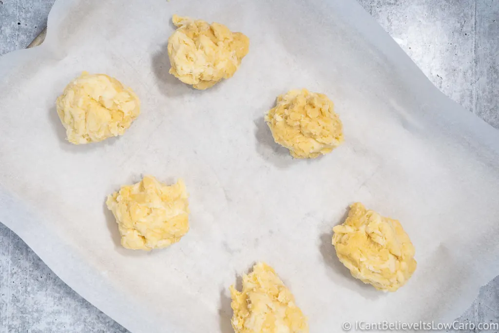 Forming Keto Bagel dough in balls on tray
