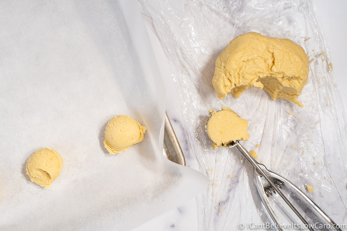 Scooping dough into small balls