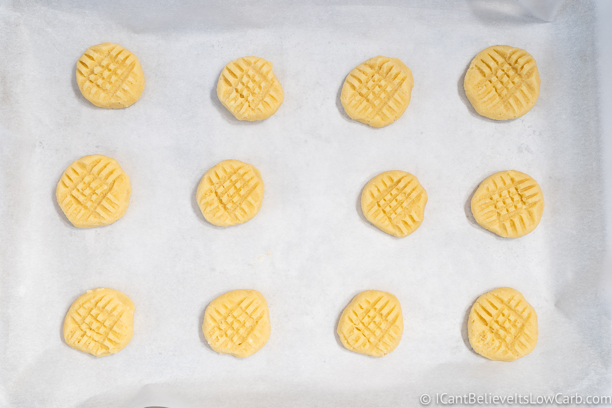 Uncooked Keto Butter Cookies on baking sheet