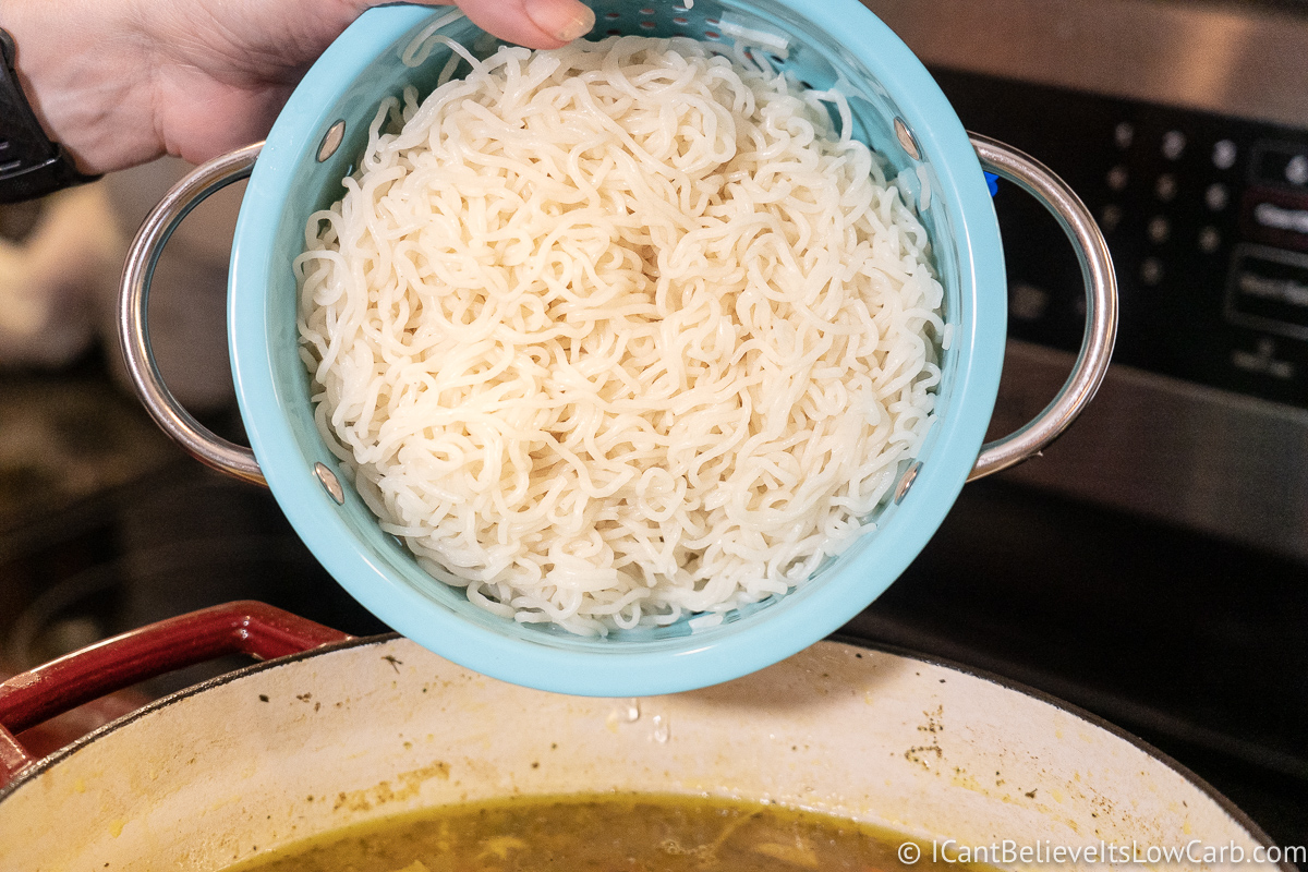 Adding pasta zero noodles to soup