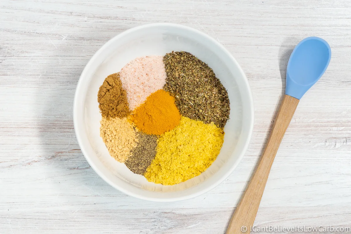 Spices in a bowl for Keto Chicken Noodle Soup