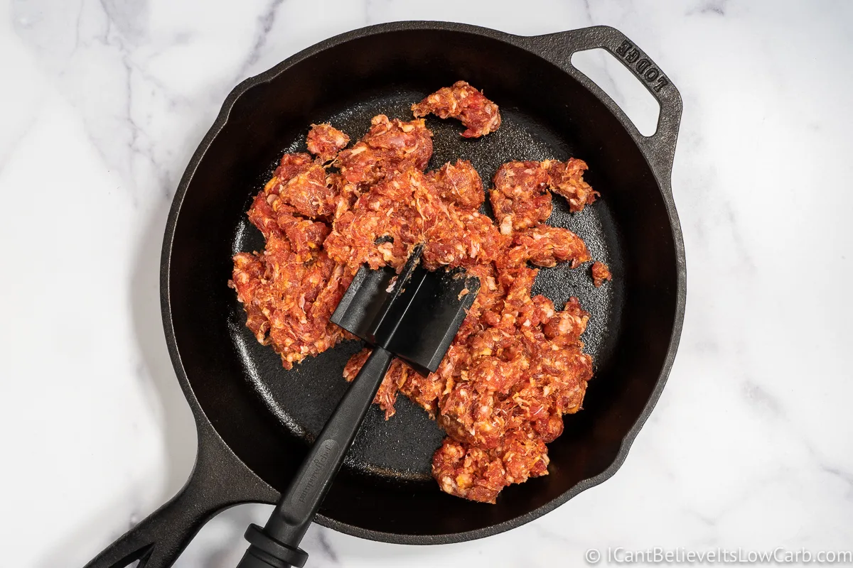 Sausage in iron skillet