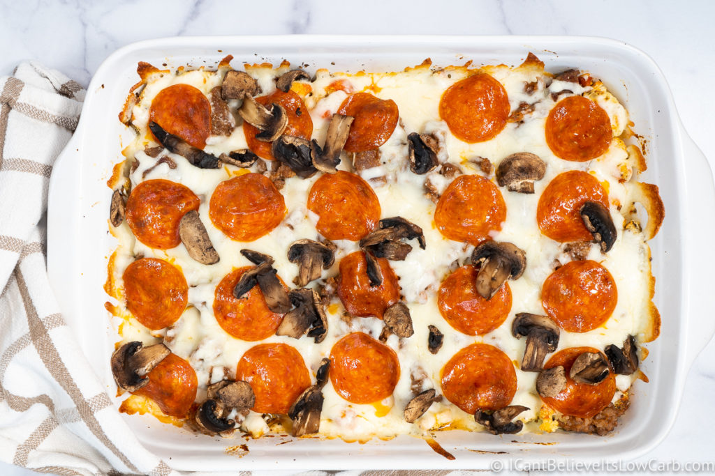Keto Pizza Casserole after cooking in the oven