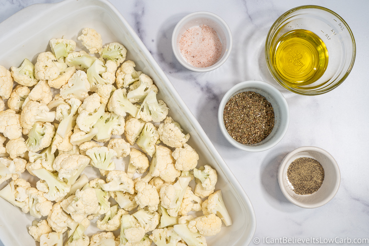 Cauliflower and other ingredients for Keto Pizza Casserole
